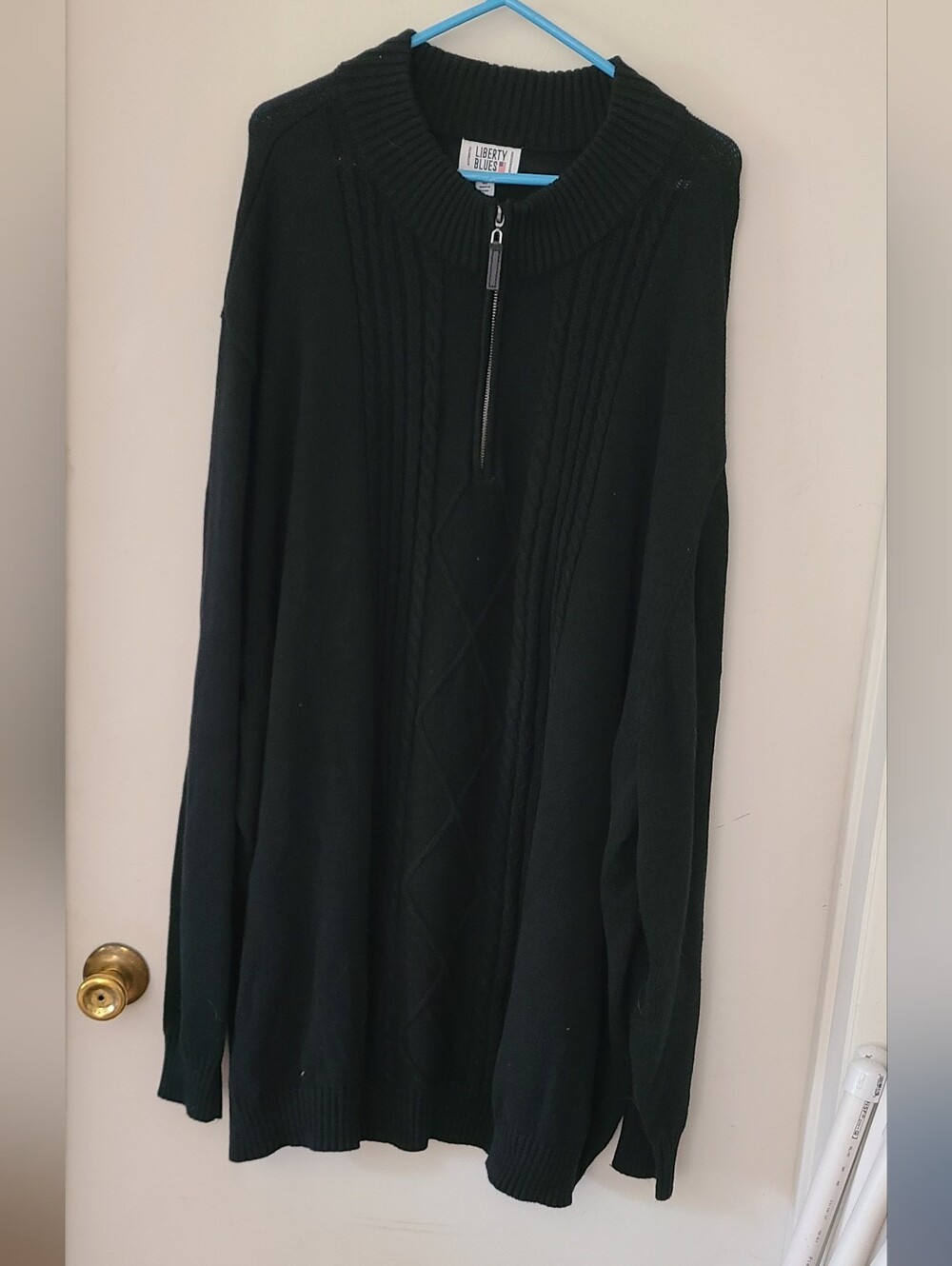 Liberty Blues by King Size Shoremans Black Quarter Zip Sweater 6XL